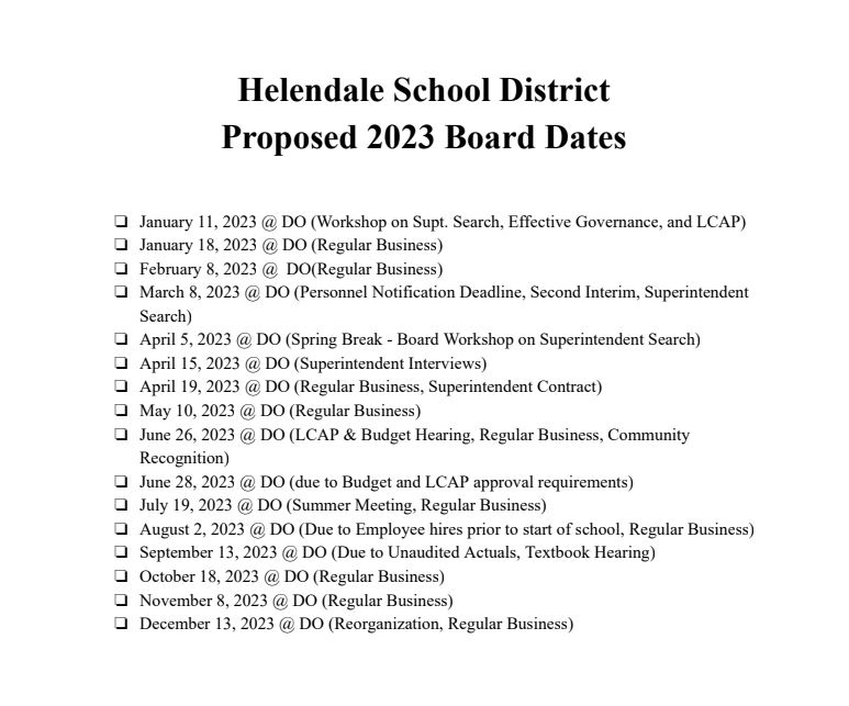 2023 Board meeting dates